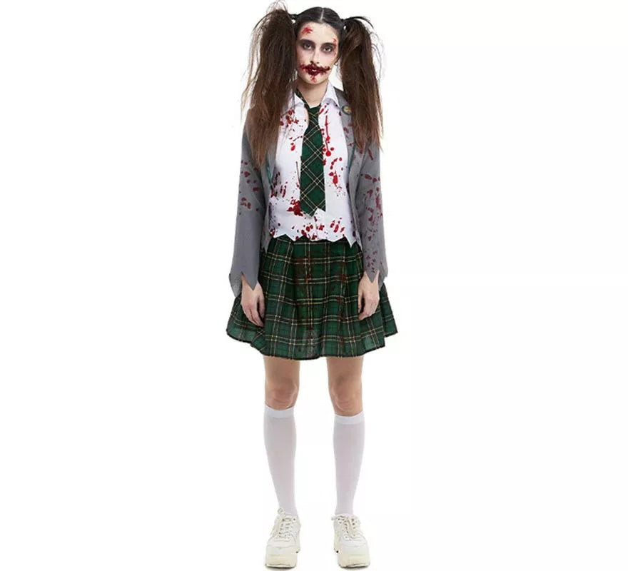 Translation missing: de.Disfraz de Colegiala Zombie gris con chaqueta para mujer