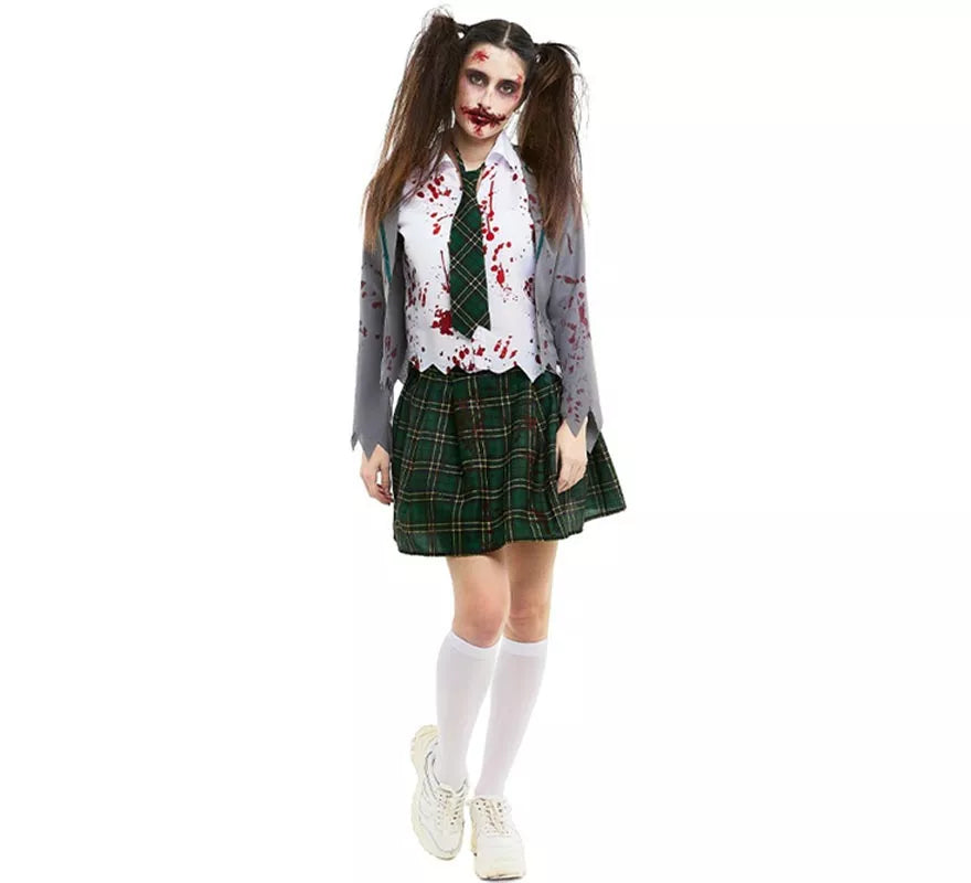 Translation missing: de.Disfraz de Colegiala Zombie gris con chaqueta para mujer