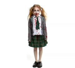 Graues Zombie-Schulmädchenkostüm mit Jacke für Mädchen und Jugendliche