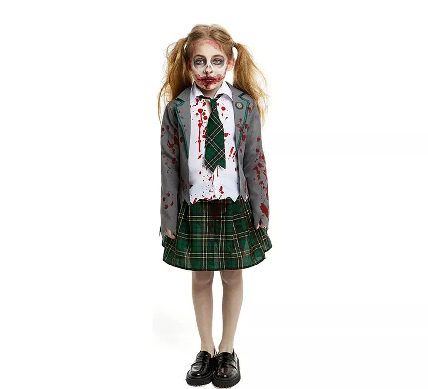 Translation missing: de.Disfraz de Colegiala Zombie gris con chaqueta para niña y adolescente