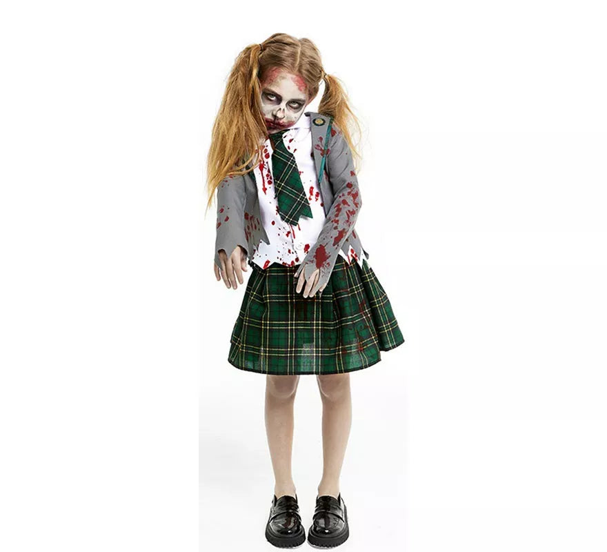 Translation missing: de.Disfraz de Colegiala Zombie gris con chaqueta para niña y adolescente