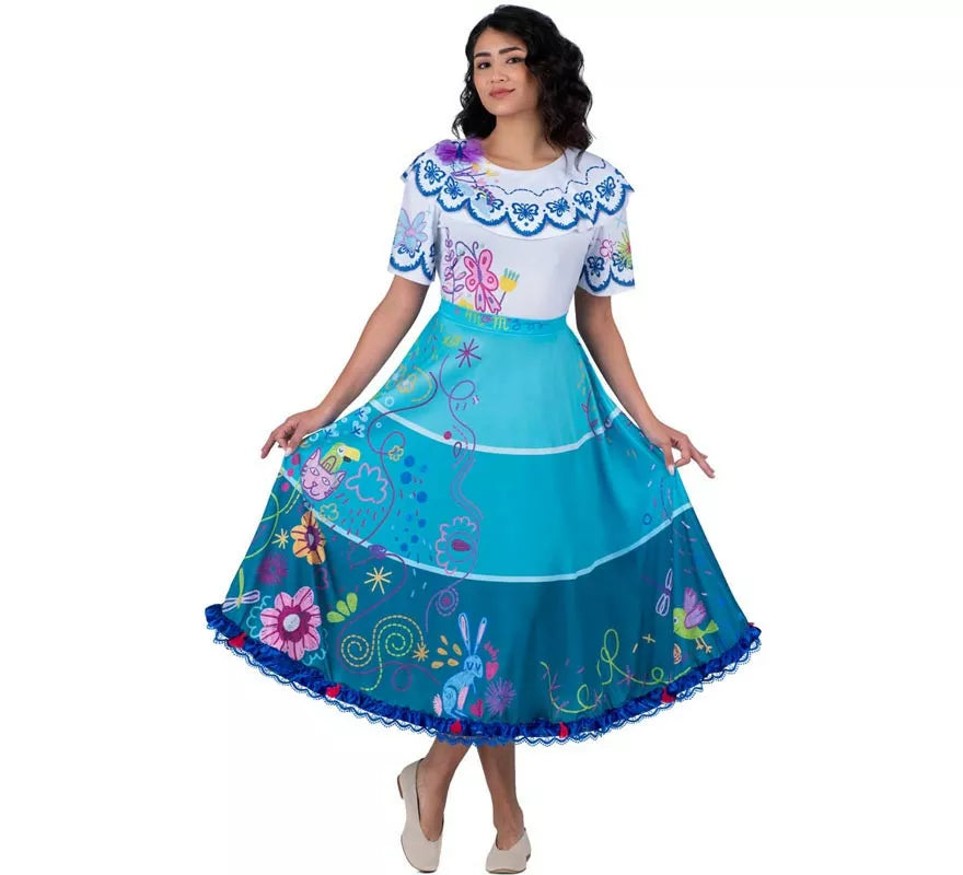 Translation missing: de.Disfraz de Colombiana azul y blanco floral para mujer