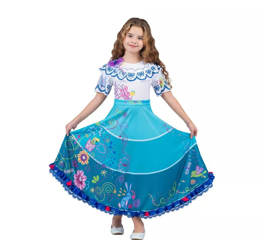 Translation missing: de.Disfraz de Colombiana azul y blanco floral para niña