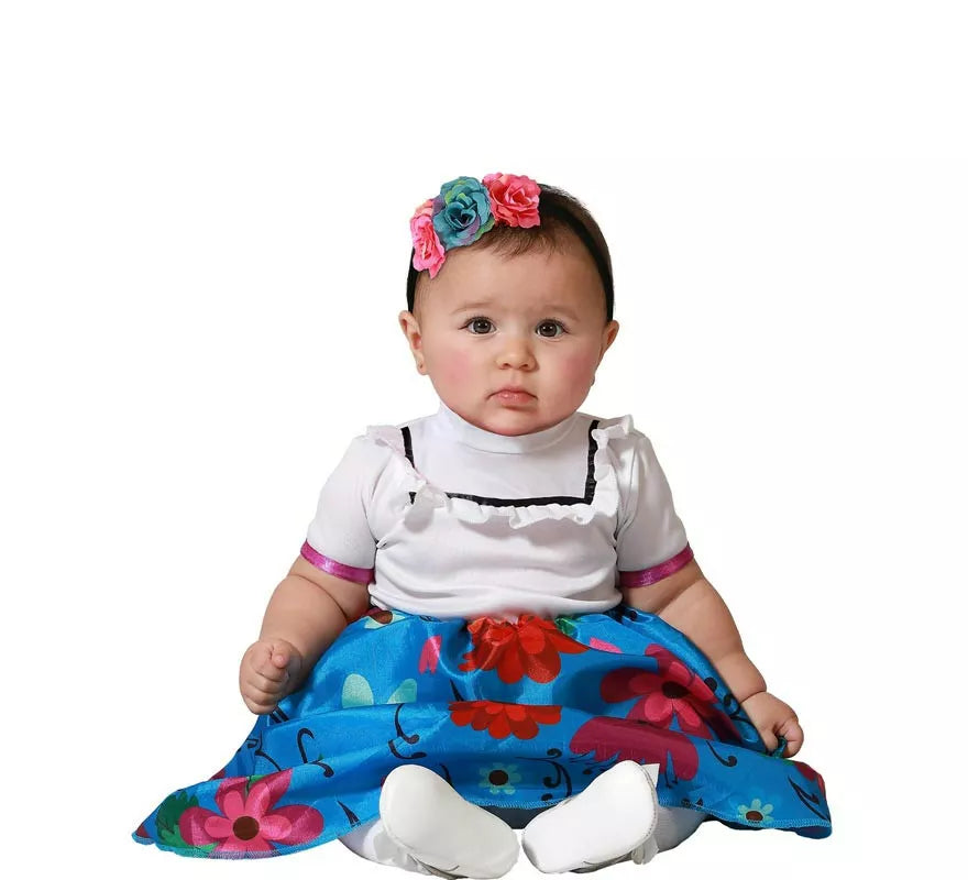 Translation missing: de.Disfraz de Colombiana blanca y azul floral para bebé