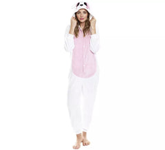 Weißer und rosa Kaninchenkostüm-Pyjama für Erwachsene