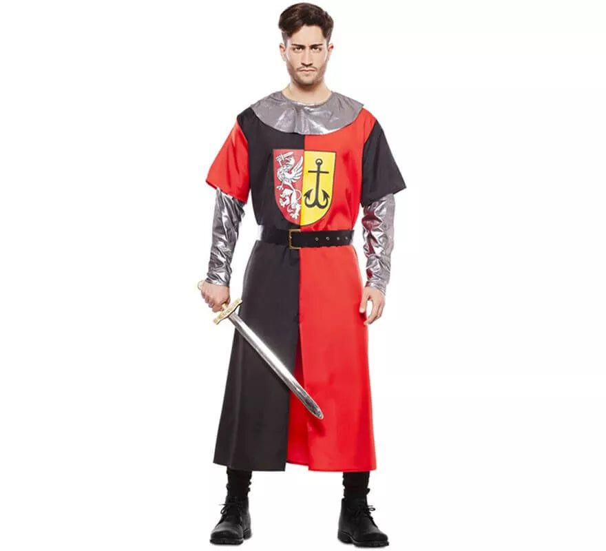 Translation missing: de.Disfraz de Cruzado Medieval Rojo y Negro para hombre