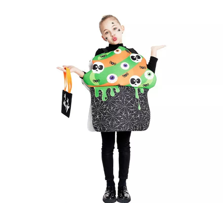 Translation missing: de.Disfraz de Cupcake Halloween verde y naranja para niños