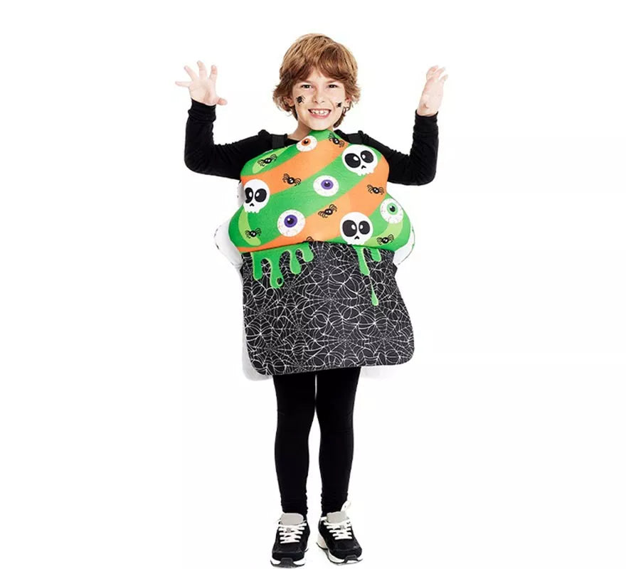 Disfraz de Cupcake Halloween verde y naranja para niños