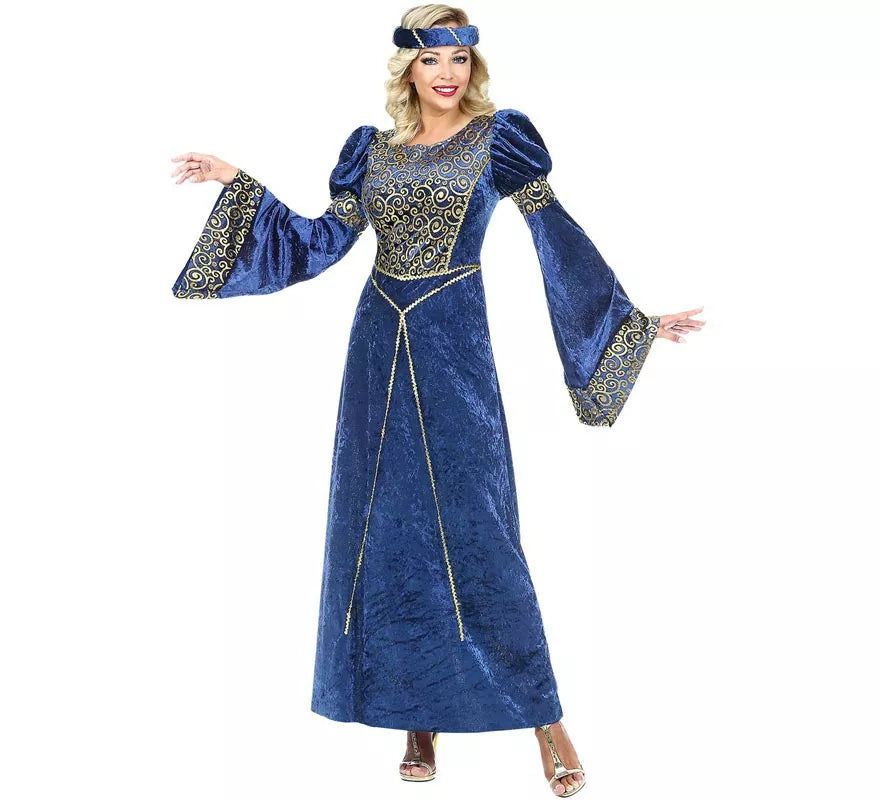 Disfraz de Dama del Renacimiento azul y dorado para mujer
