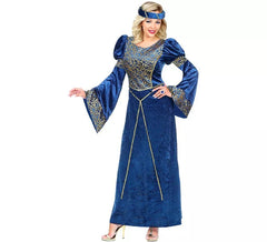 Blau-goldenes Renaissance-Damenkostüm für Damen