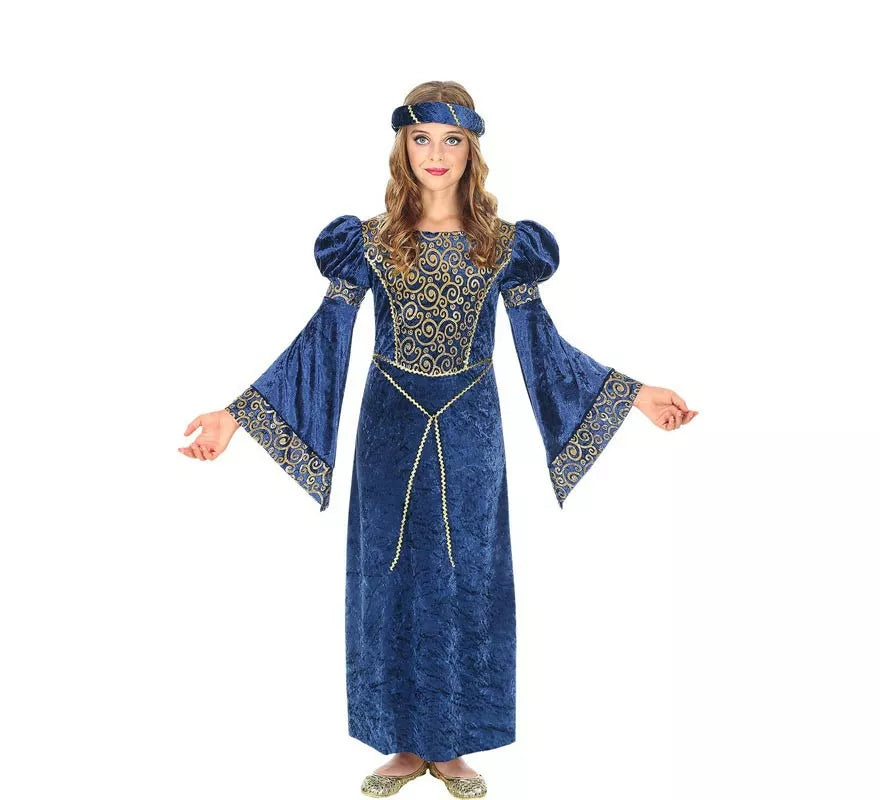 Translation missing: de.Disfraz de Dama del Renacimiento azul y dorado para niña