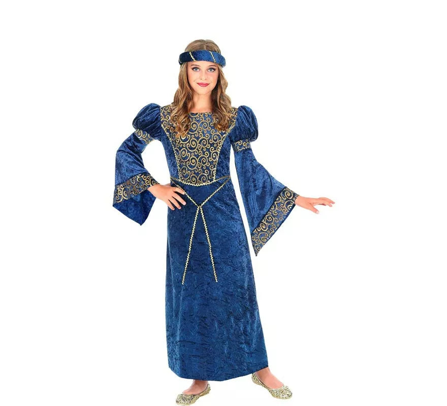 Translation missing: de.Disfraz de Dama del Renacimiento azul y dorado para niña