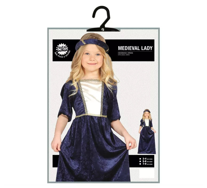 Disfraz de Dama Medieval azul para niña