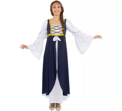 Blau-weißes mittelalterliches Damenkostüm für Damen
