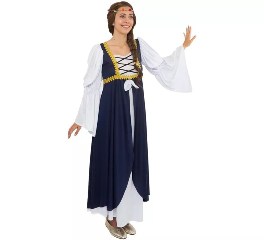 Translation missing: de.Disfraz de Dama medieval azul y blanco para mujer