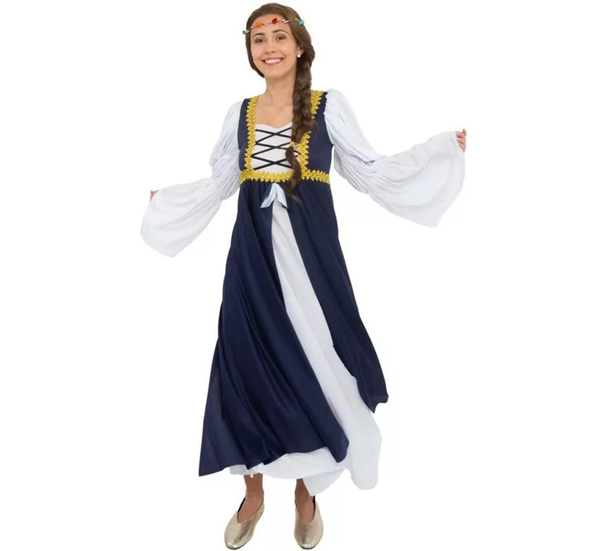 Disfraz de Dama medieval azul y blanco para mujer