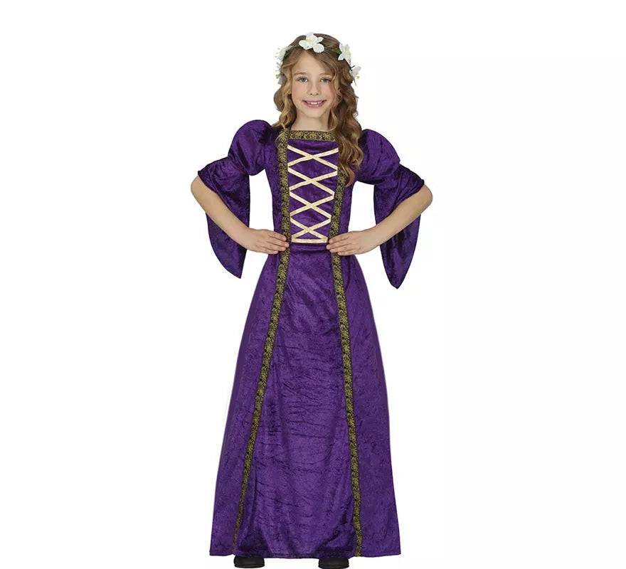 Disfraz de Dama Medieval púrpura para niña