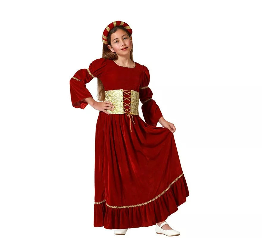 Translation missing: de.Disfraz de Dama Medieval Renacentista rojo para niña