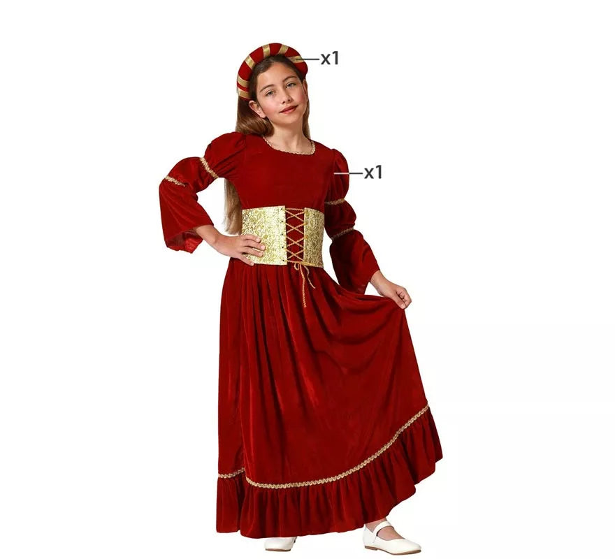 Translation missing: de.Disfraz de Dama Medieval Renacentista rojo para niña