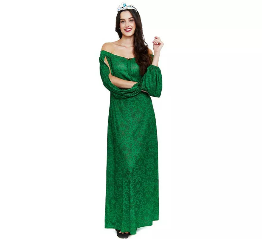 Translation missing: de.Disfraz de Dama Medieval verde estampado para mujer