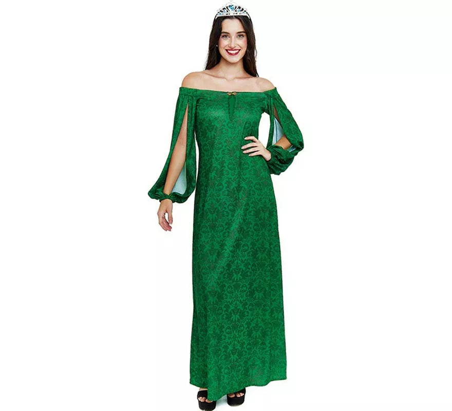 Translation missing: de.Disfraz de Dama Medieval verde estampado para mujer