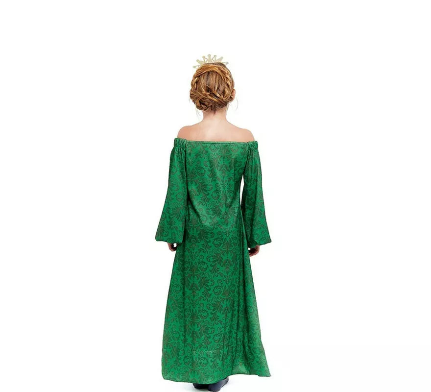 Translation missing: de.Disfraz de Dama Medieval verde estampado para niña