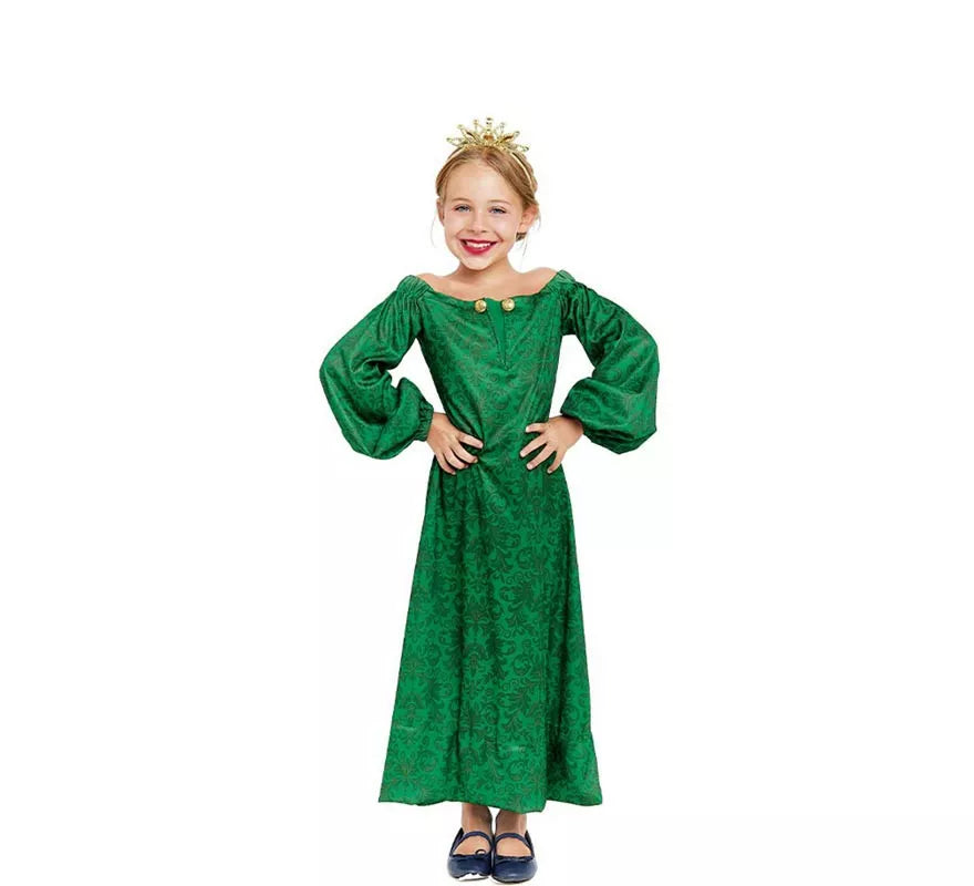 Translation missing: de.Disfraz de Dama Medieval verde estampado para niña