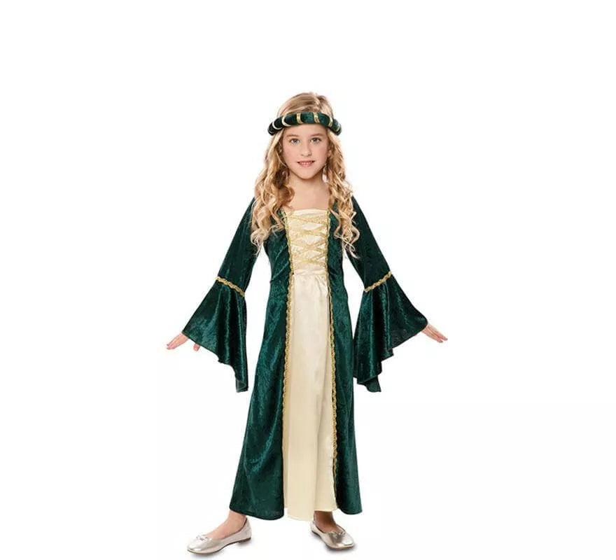 Translation missing: de.Disfraz de Dama Medieval Verde para niña