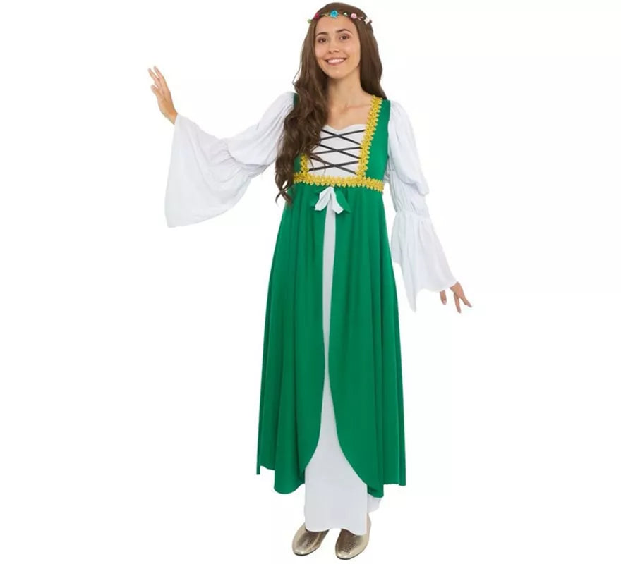 Translation missing: de.Disfraz de Dama Medieval verde y blanco para mujer