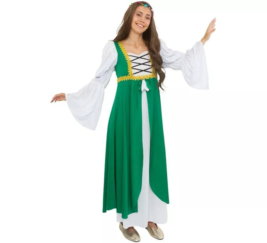 Translation missing: de.Disfraz de Dama Medieval verde y blanco para mujer
