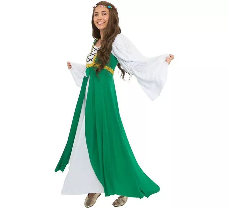 Disfraz de Dama Medieval verde y blanco para mujer