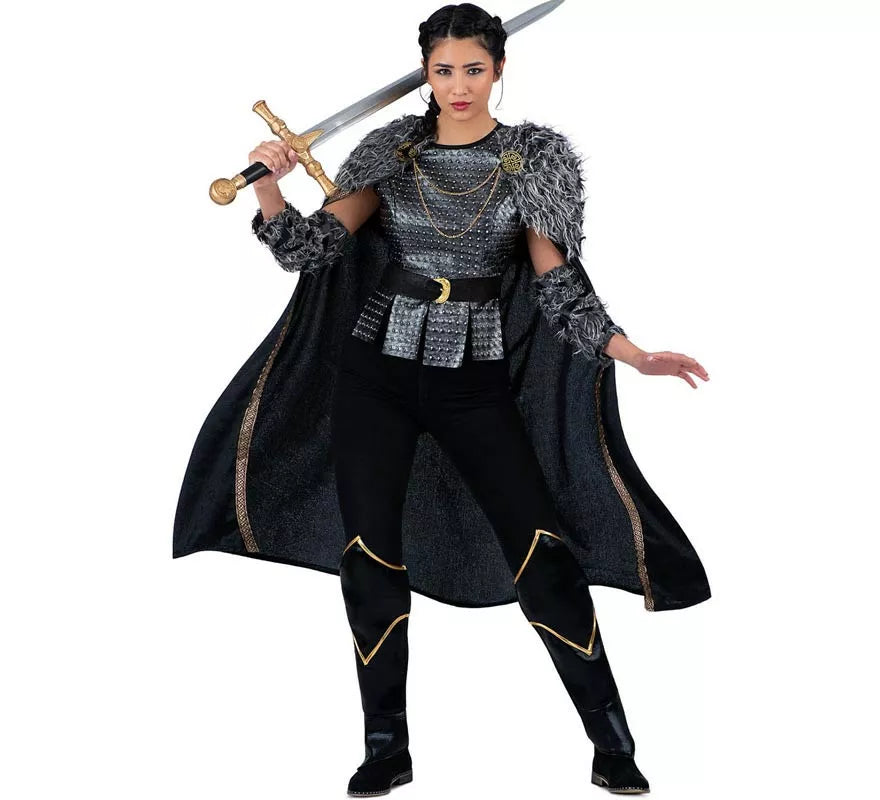 Translation missing: de.Disfraz de Dama Vikinga plateado con capa para mujer