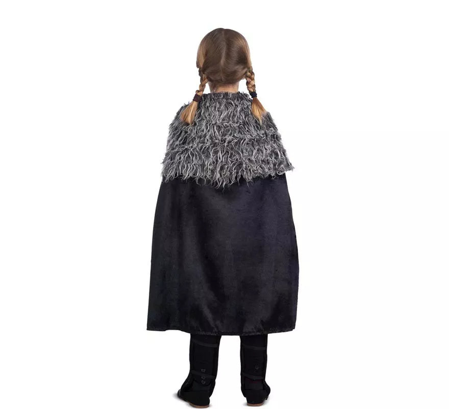Disfraz de Dama Vikinga plateado con capa para niña