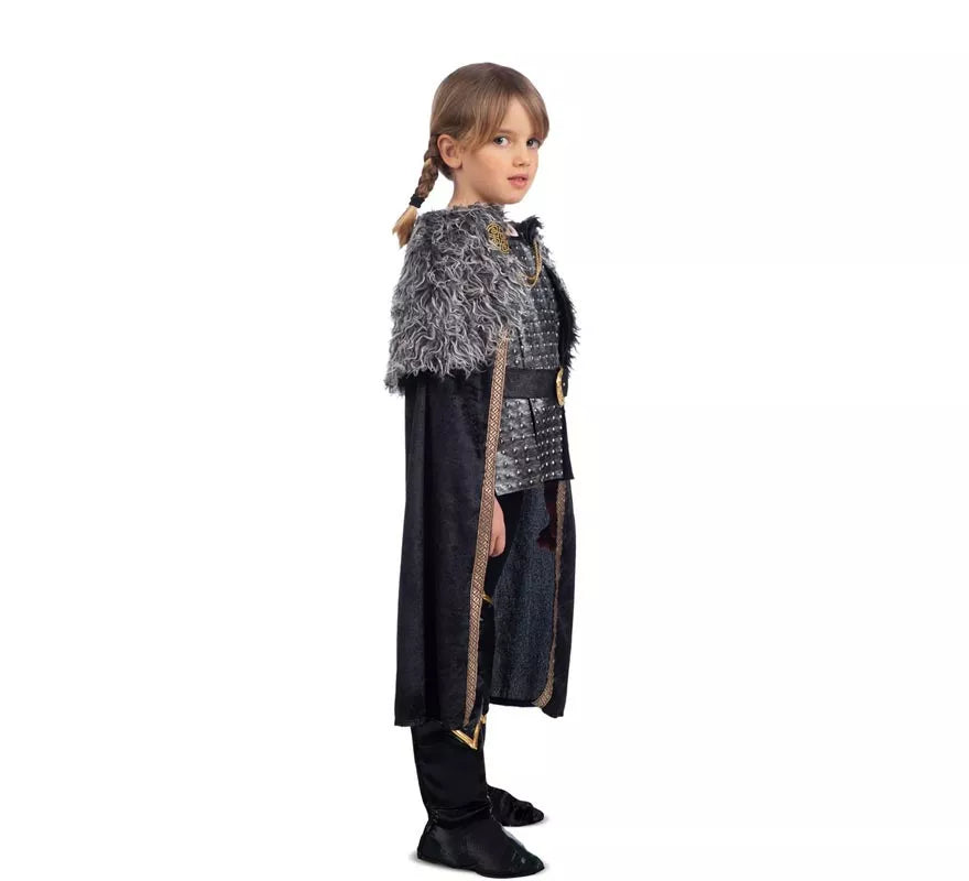 Translation missing: de.Disfraz de Dama Vikinga plateado con capa para niña