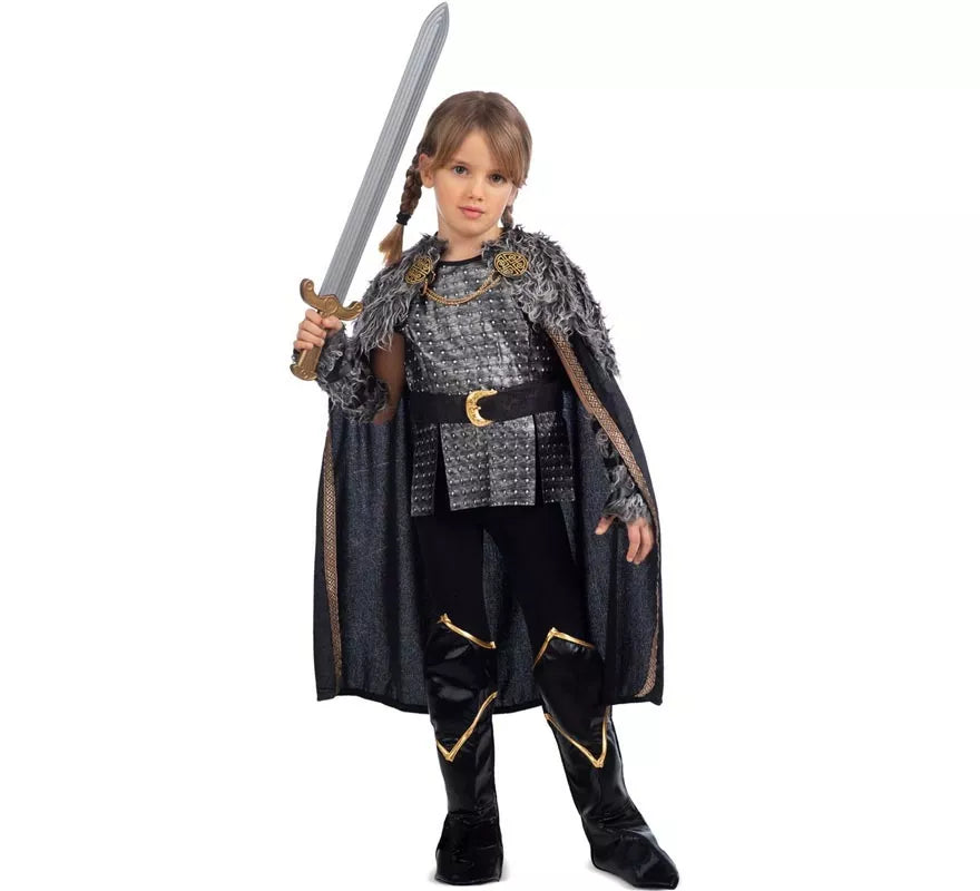 Translation missing: de.Disfraz de Dama Vikinga plateado con capa para niña