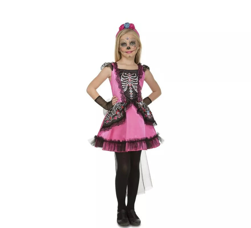 Translation missing: de.Disfraz de Damisela Esqueleto Rosa para niña