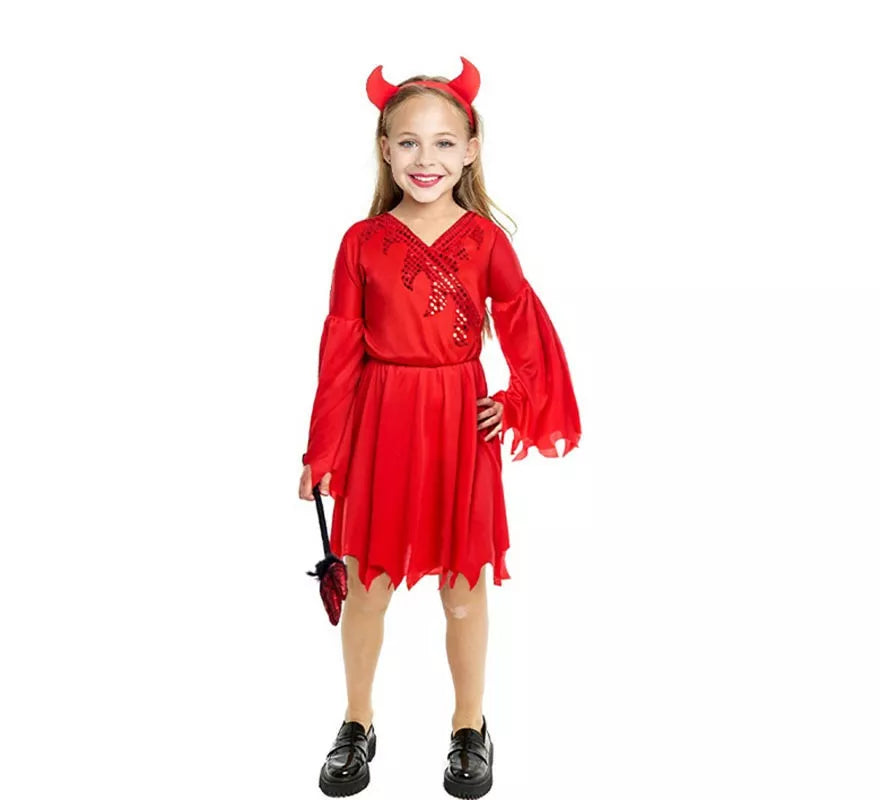 Translation missing: de.Disfraz de Diablesa moderna roja con diadema para niña
