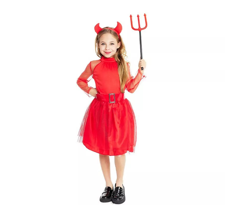 Translation missing: de.Disfraz de Diablesa moderna roja con diadema y cola para niña