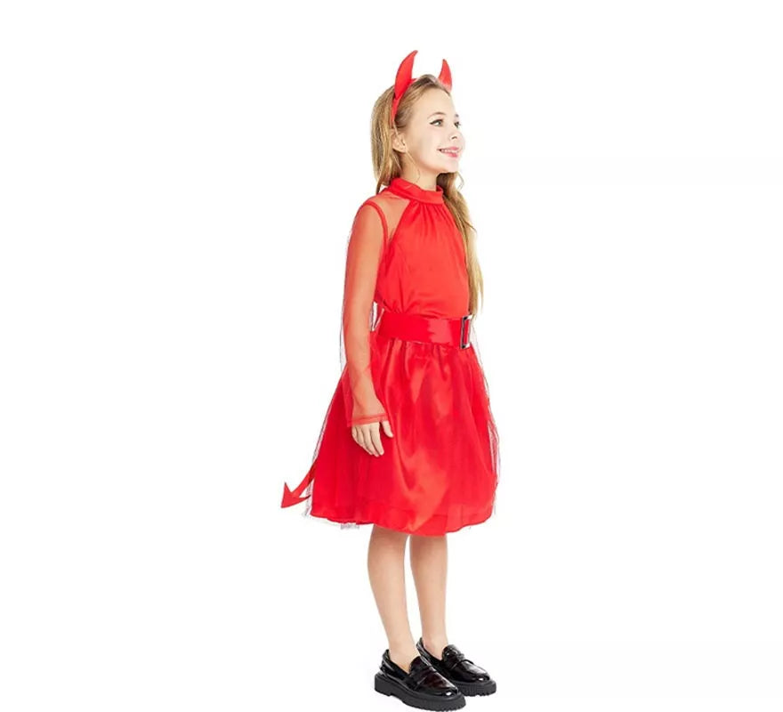 Translation missing: de.Disfraz de Diablesa moderna roja con diadema y cola para niña