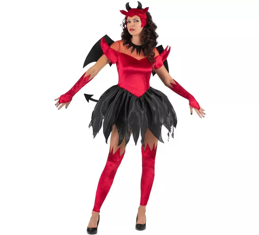 Disfraz de Diablesa rojo y negro con alas para mujer