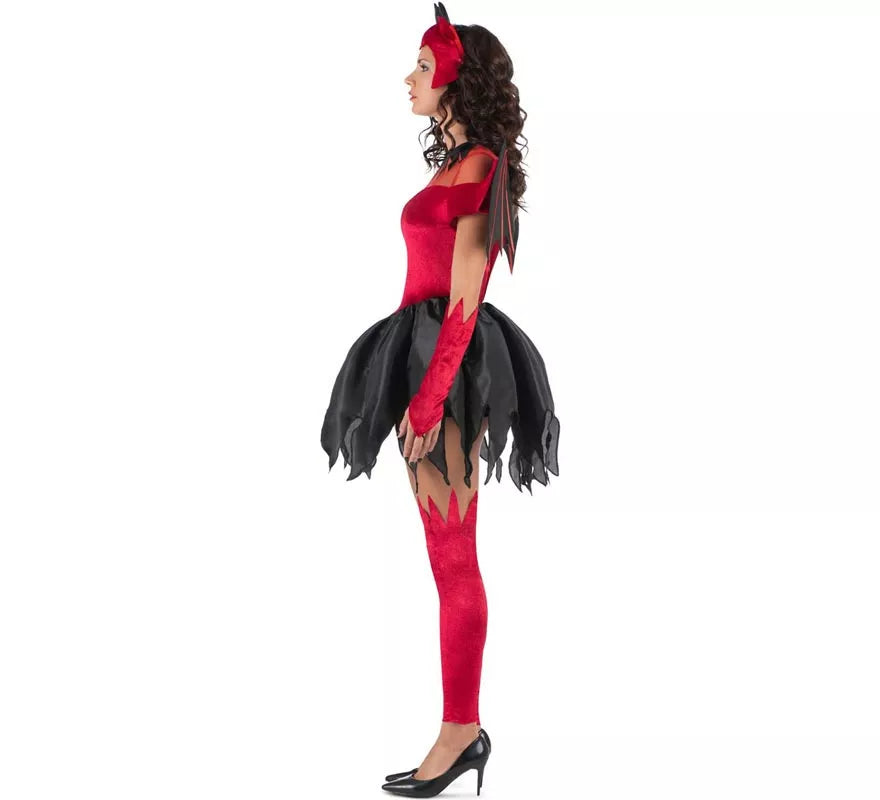 Disfraz de Diablesa rojo y negro con alas para mujer