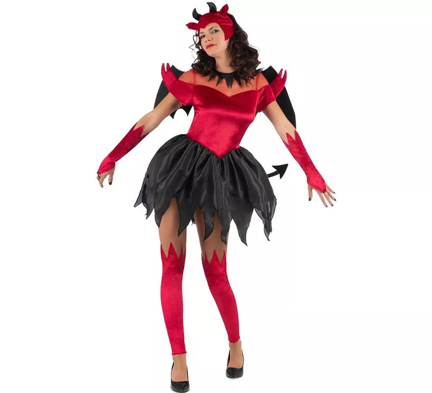 Translation missing: de.Disfraz de Diablesa rojo y negro con alas para mujer