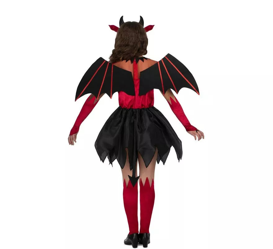 Disfraz de Diablesa rojo y negro con alas para niña
