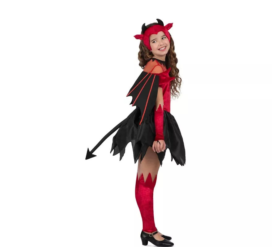 Translation missing: de.Disfraz de Diablesa rojo y negro con alas para niña