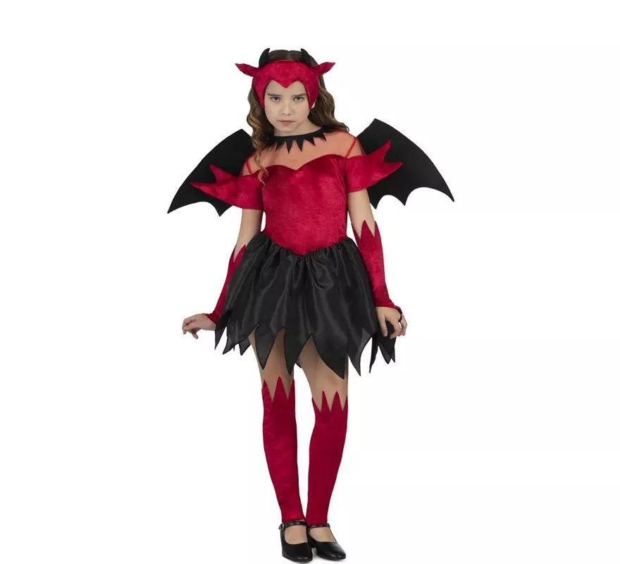 Translation missing: de.Disfraz de Diablesa rojo y negro con alas para niña