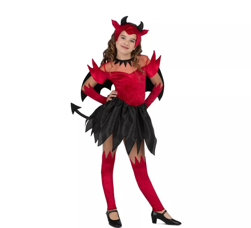 Translation missing: de.Disfraz de Diablesa rojo y negro con alas para niña