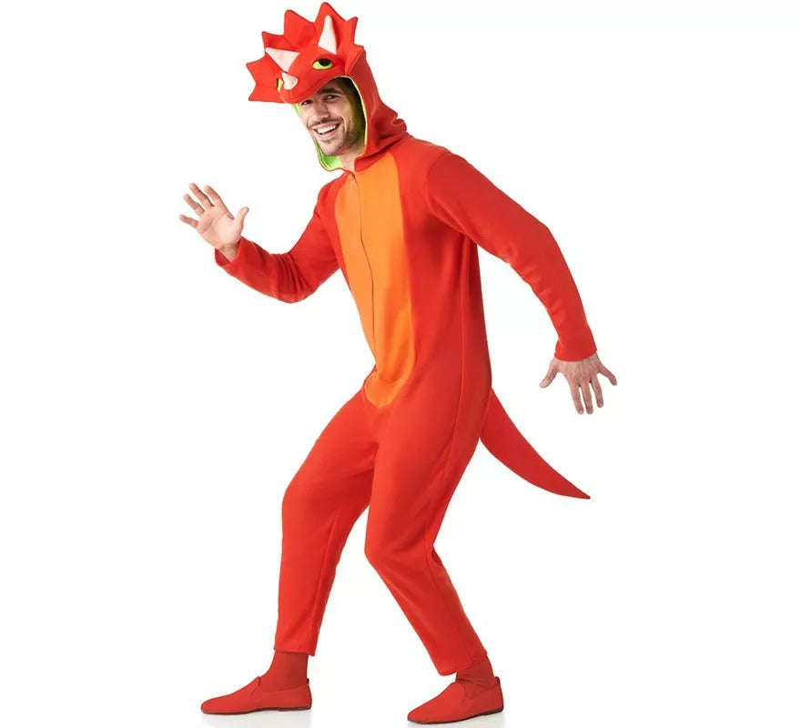 Translation missing: de.Disfraz de Dinosaurio Triceratops rojo para adultos