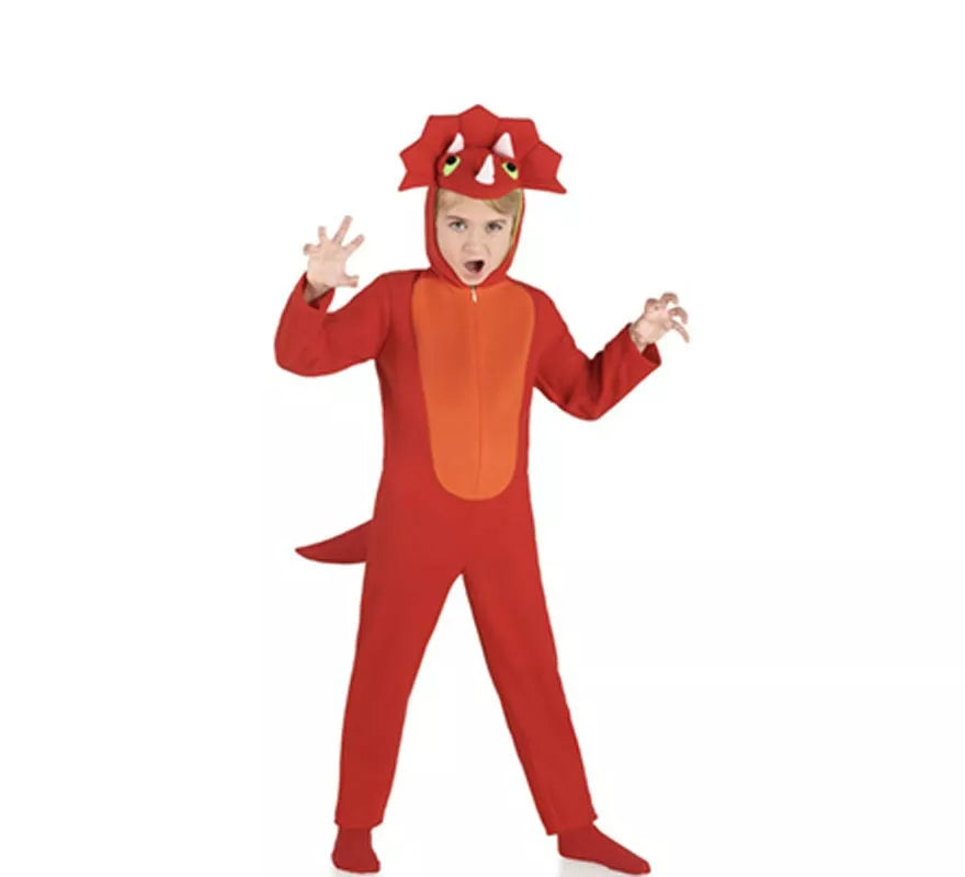 Translation missing: de.Disfraz de Dinosaurio Triceratops rojo para niños