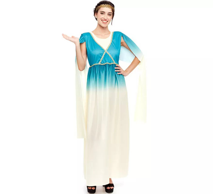Disfraz de Diosa Griega Azul y Blanco para mujer