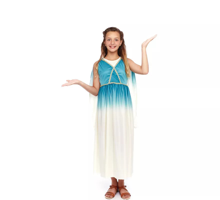 Disfraz de Diosa Griega Azul y Blanco para niña